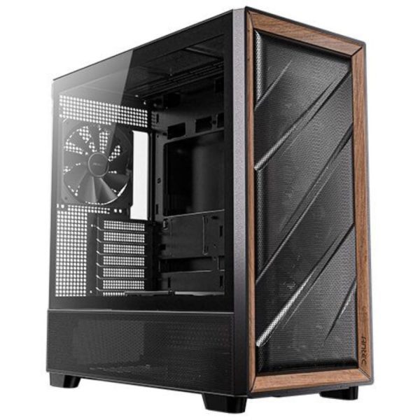 Second image of Antec FLUX ARGB Gaming Case Glass Side E-ATX Mesh Wood Front - BTF Ready - Black