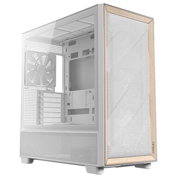 Second image of Antec FLUX ARGB Gaming Case Glass Side E-ATX Mesh Wood Front - BTF Ready - White