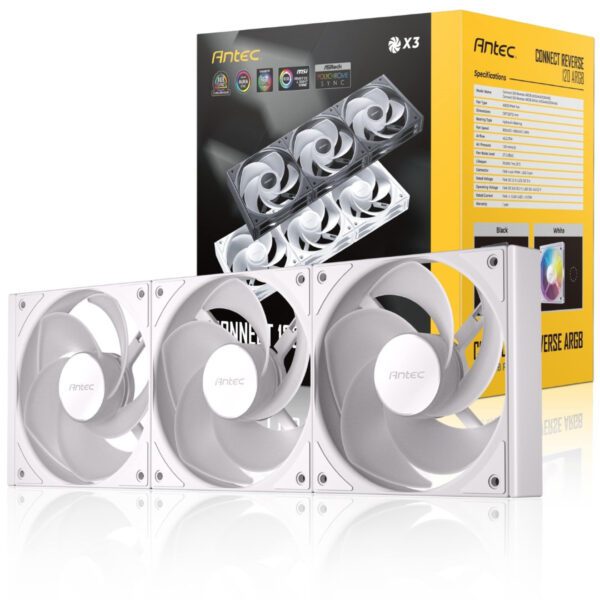 Antec Connect Reverse Air Flow 120 ARGB 120mm PWM Case Fans - 3 Pack - White