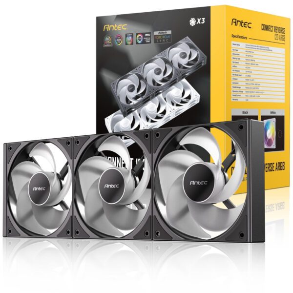 Antec Connect 120 ARGB Reverse Flow 120mm PWM Case Fans - 3-Pack - Black