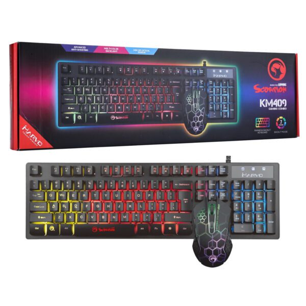 Marvo Scorpion KM409 7 Colour LED USB Gaming Keyboard & Mouse Set