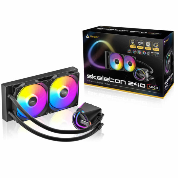 Antec Skeleton 240 ARGB AiO Liquid CPU Cooler - 240mm Radiator - ARBG Fans - Black