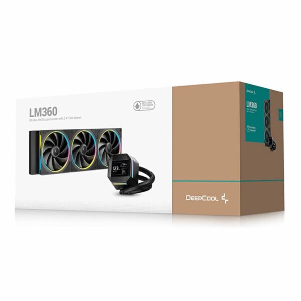 Second image of DeepCool LM360 Black Liquid AIO CPU Cooler ARGB 360mm Radaitor - 2.4 Inch Display