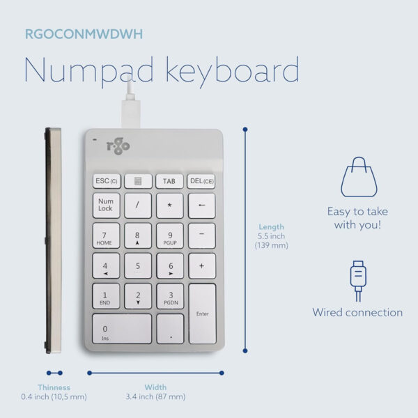 Second image of Numeric Keypad R-Go Numpad Break Ergonomic Numeric Keypad Wired White With Break Software