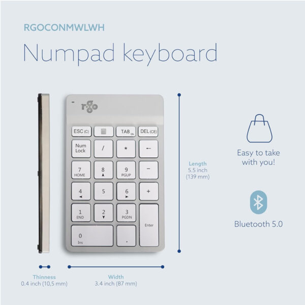 Second image of Numeric Keypad R-Go Numpad Break Ergonomic Numeric Keypad Bluetooth White With Break Software