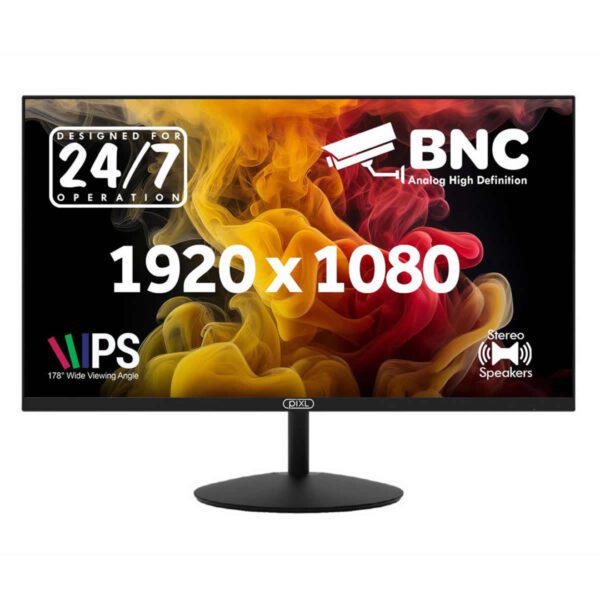 piXL 24Inch 1080p CCTV IPS Monitor - BNC/HDMI/VGA - 24/7 Energy Saving (24IVHBS)