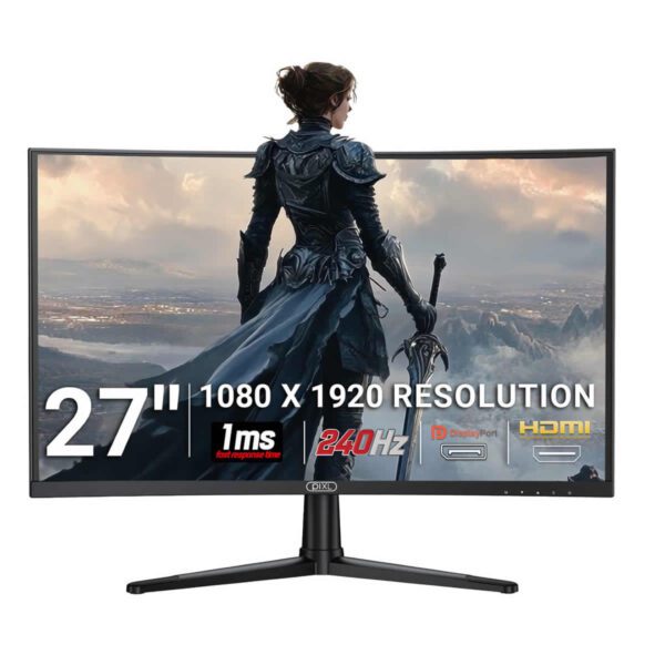 piXL 27 Inch 240Hz 1080p Curved HDR10+ Gaming Monitor - 1ms, DP/HDMI (PX27CC301B)