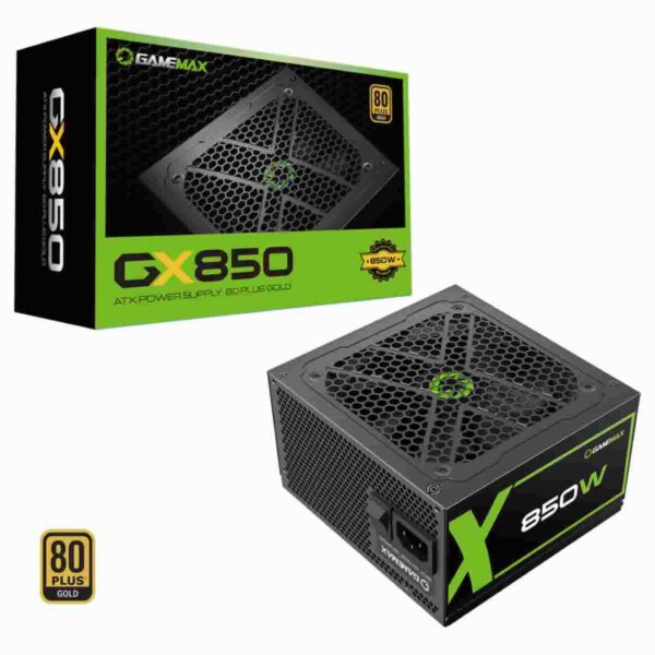 GameMax GX850W Modular 80 Plus Gold Black Power Supply with 120mm FDB Fan