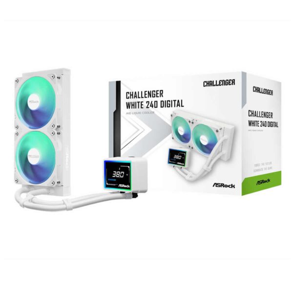 ASRock Challenger 240 Digital AIO CPU Cooler - White 240mm ARGB 3 Inch Screen Intel/AMD