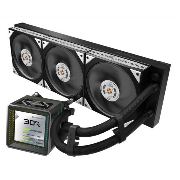 Second image of ASRock Steel Legend Dark 360 LCD CPU Cooler - Black 360mm ARGB LCD Intel/AMD