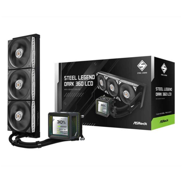 ASRock Steel Legend Dark 360 LCD CPU Cooler - Black 360mm ARGB LCD Intel/AMD