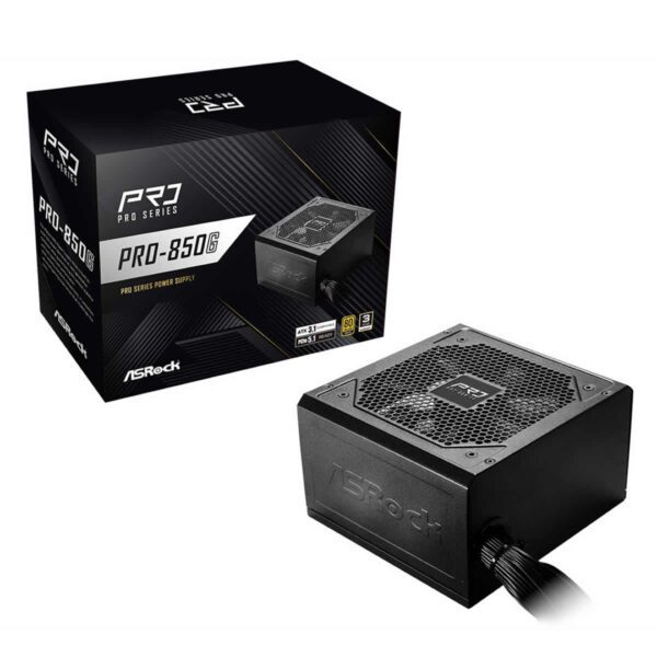 ASRock PRO-850G ATX Power Supply - 850W PSU 80+ Gold 120mm Silent Fan High Eff