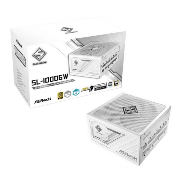 ASRock Steel Legend SL-1000G Gold ATX 3.1 White PSU - 1000W Power Supply PCIe 5.1 Fully-Mod