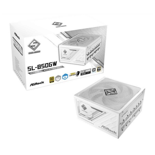 ASRock Steel Legend SL-850G Gold ATX 3.1 White PSU - 850W Power Supply PCIe 5.1 Fully-Mod